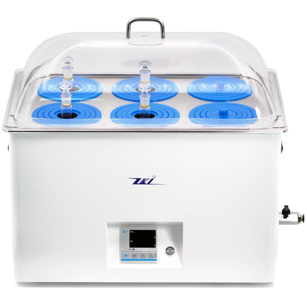 Bain-marie de laboratoire ZKI 20L, bain-marie thermostatique de laboratoire 1500W, précision ±0,2°C et résolution 0,1°C, 14 modules chauffants à répartition uniforme de la chaleur, kit de 9 pièces destiné à une utilisation en laboratoire...