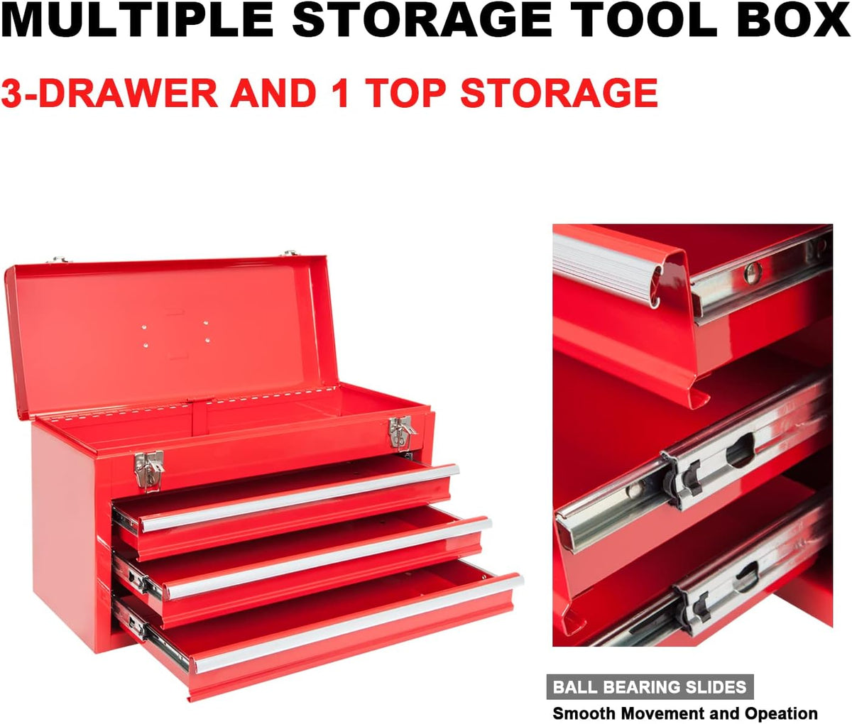 Coffret à outils portable BIG RED ANTBD133-XB Torin 20.5 à 3 tiroirs en acier avec fermeture à loquet métallique, rouge