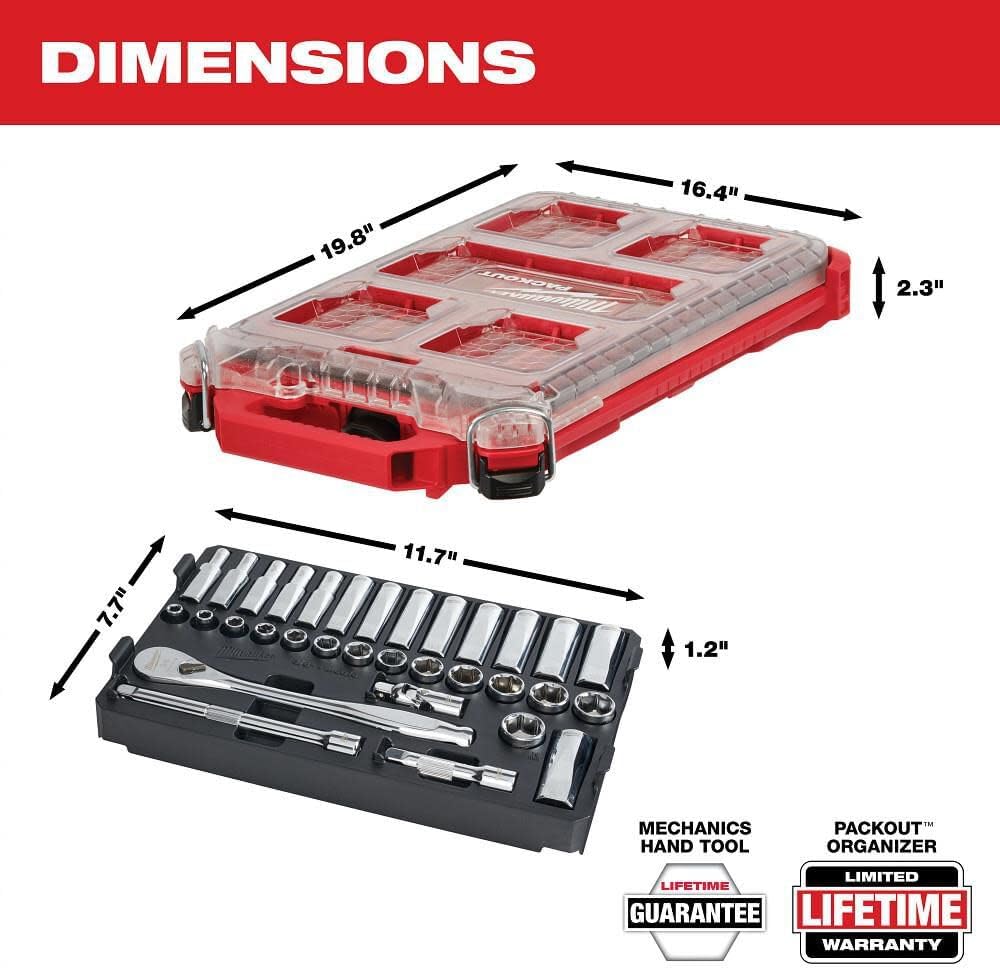 Ensemble de 32 pièces Milwaukee 48-22-9482 comprenant une clé à cliquet et des douilles métriques 3/8 po, doté de étui PACKOUT.