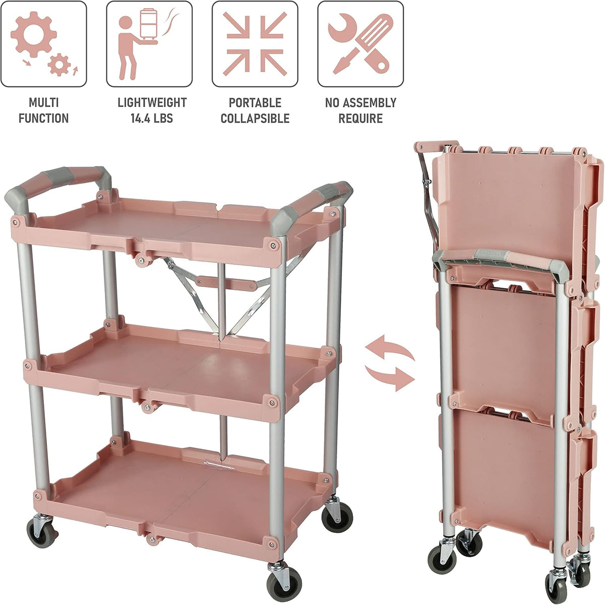 Chariot pour service pliable et enroulable Olympia Tools 89-350 Pack-N-Roll, capacité de 68 kg (150 lb), rose
