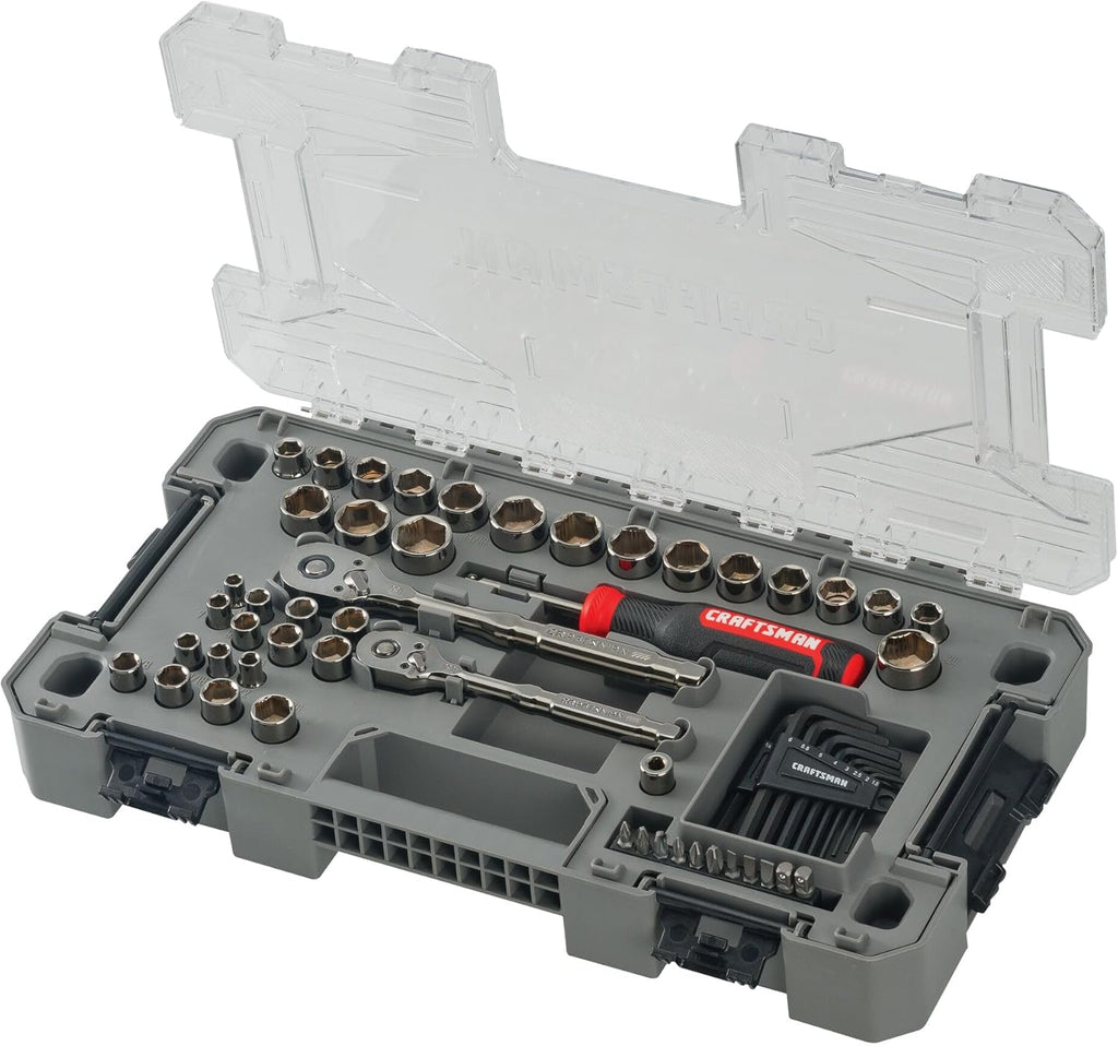 Ensemble d'équipements de mécanicien CRAFTSMAN OVERDRIVE 64 pièces, finition chrome canon de fusil, jeu de douilles standard SAE/métriques, doté de étui rigide (CMMT99064)