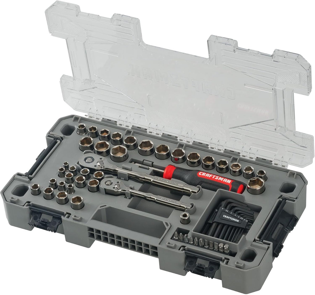 Ensemble d'équipements de mécanicien CRAFTSMAN OVERDRIVE 64 pièces, finition chrome canon de fusil, jeu de douilles standard SAE/métriques, doté de étui rigide (CMMT99064)