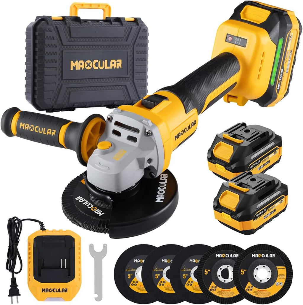 Meuleuse d'angle sans fil 20 V, moteur sans balais 9 600 tr/min, alésage de 11,4 à 12,7 cm, ensemble d'équipements de meulage électrique doté de 2 batteries de 4,0 Ah, destiné à la découpe, le meulage et le polissage.