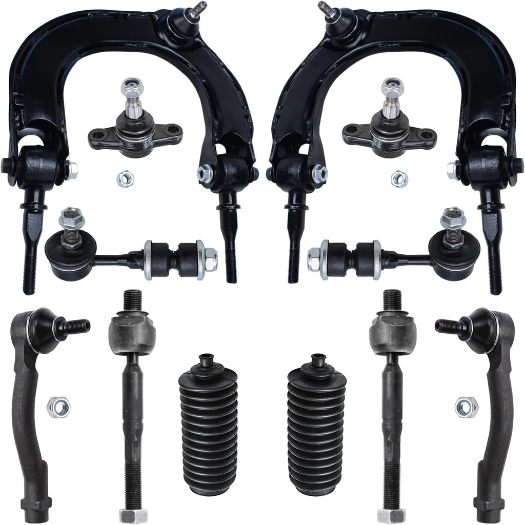 Detroit Axle - Kit avant 12 pièces destiné à Hyundai Sonata 1999-2005 et Kia Optima XG350/XG300 2001-2006 : bras de suspension supérieurs doté de rotules, barres stabilisatrices, biellettes de direction intérieures et extérieures, rotules...