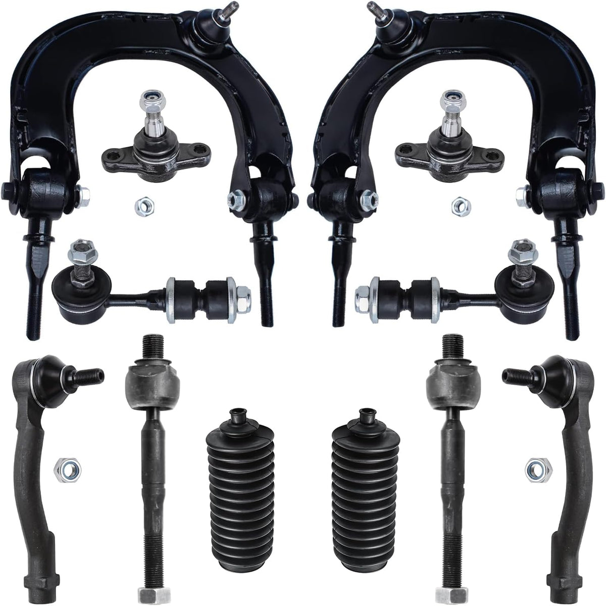 Detroit Axle - Kit avant 12 pièces destiné à Hyundai Sonata 1999-2005 et Kia Optima XG350/XG300 2001-2006 : bras de suspension supérieurs doté de rotules, barres stabilisatrices, biellettes de direction intérieures et extérieures, rotules...