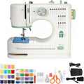 Machine à coudre destiné à débutants, à double aiguille, 16 points intégrés, kit d'accessoires inclus, format compact idéal destiné à les voyages, les réparations de vêtements et le bricolage, doté de pédale.