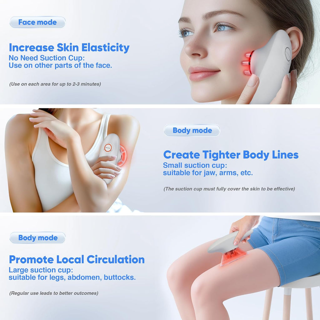 Appareil de massage électrique 3 en 1 contre la cellulite, appareil de remodelage corporel 3 en 1 - 3 modes réglables - Dispositif de thérapie par ventouses à usage domestique destiné à le dos, le ventre, la taille, les bras et les jambes - Blanc