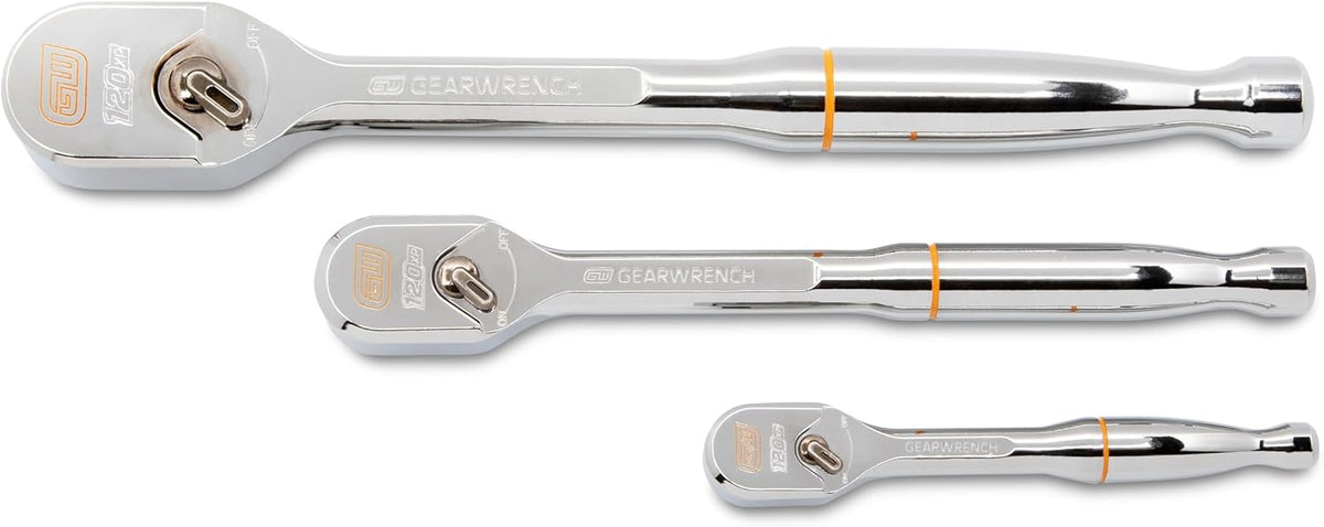 Clés à cliquet GEARWRENCH 3 pièces, entraînements 1/4", 3/8" et 1/2", finition polie, modèle 120XP | 81206XP – sélection pratique