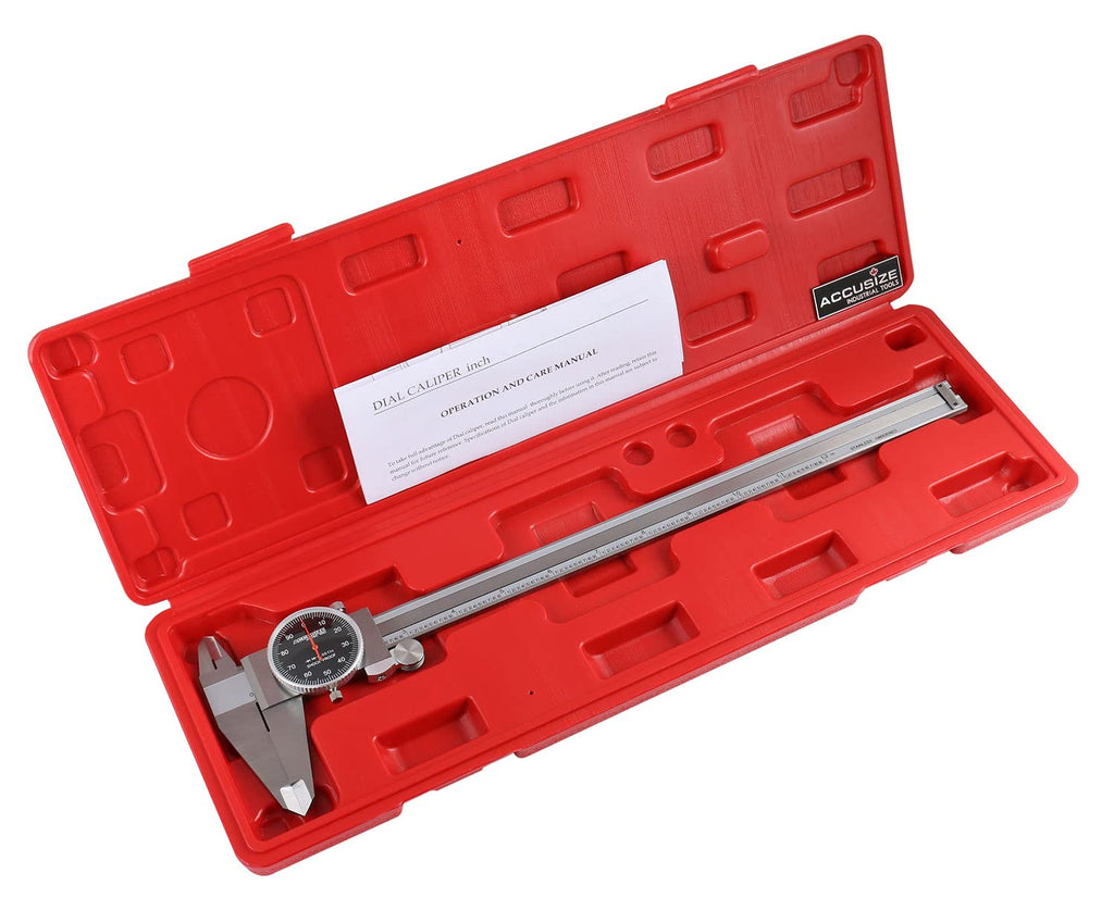 Pied à coulisse à cadran Accusize Industrial Tools 0-12'' par 0,001'', cadran noir, aiguille rouge, en acier inoxydable, dans son coffret, P920-B212 – sélection pratique