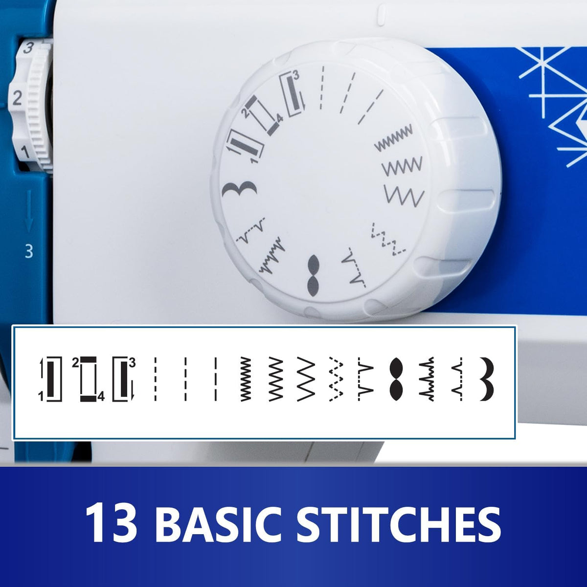 Machine à coudre MILLEPUNTI MMA20 destiné à adultes débutants, 13 points intégrés, kit d'accessoires inclus, légère et compacte, idéale destiné à les projets de couture DIY (seniors, adultes, emménagement, débutants).