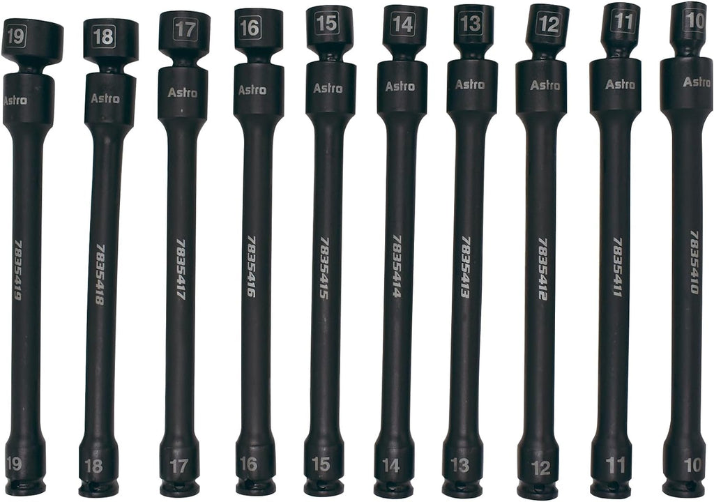 Astro Tools 78354 Ensemble de 10 douilles à impact universelles sans goupille 6 pans, entraînement 3/8" - Métrique