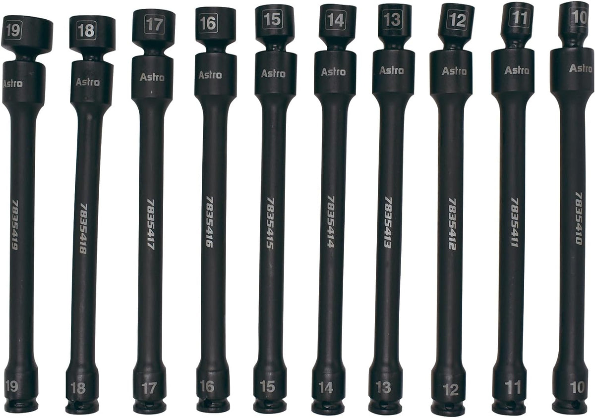 Astro Tools 78354 Ensemble de 10 douilles à impact universelles sans goupille 6 pans, entraînement 3/8" - Métrique
