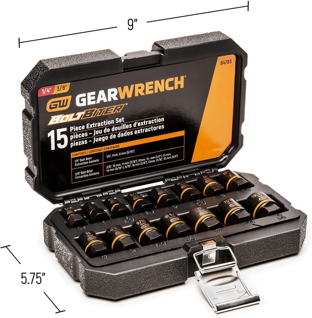 Jeu pour douilles d'extraction à impact GEARWRENCH 15 pièces, entraînements 1/4 et 3/8, Bolt Biter™ - 84783