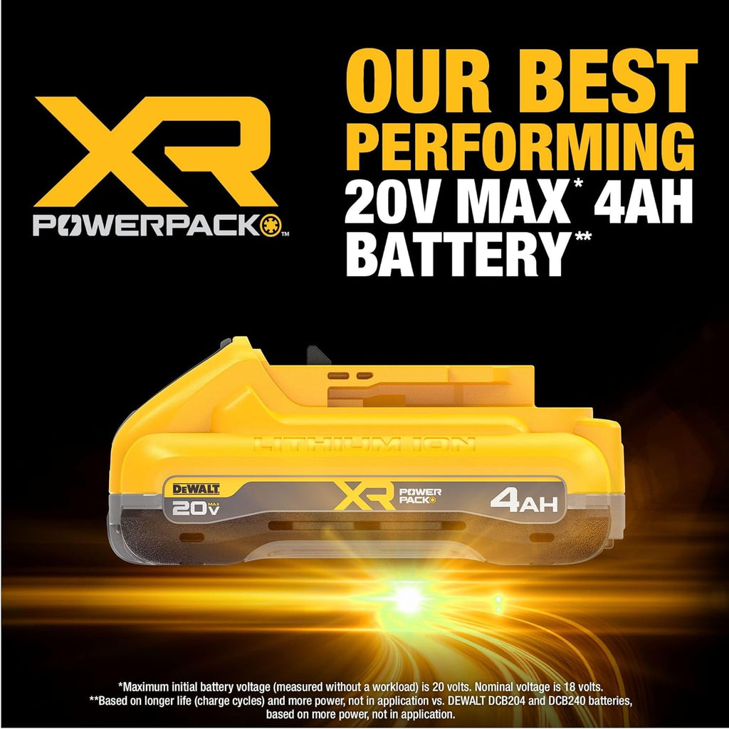 Batterie DEWALT 20V MAX XR POWERPACK™ 4 Ah Lithium-ion, 50 % de puissance en plus, batterie Dewalt compatible doté de les équipements 20V MAX (DCB2104)