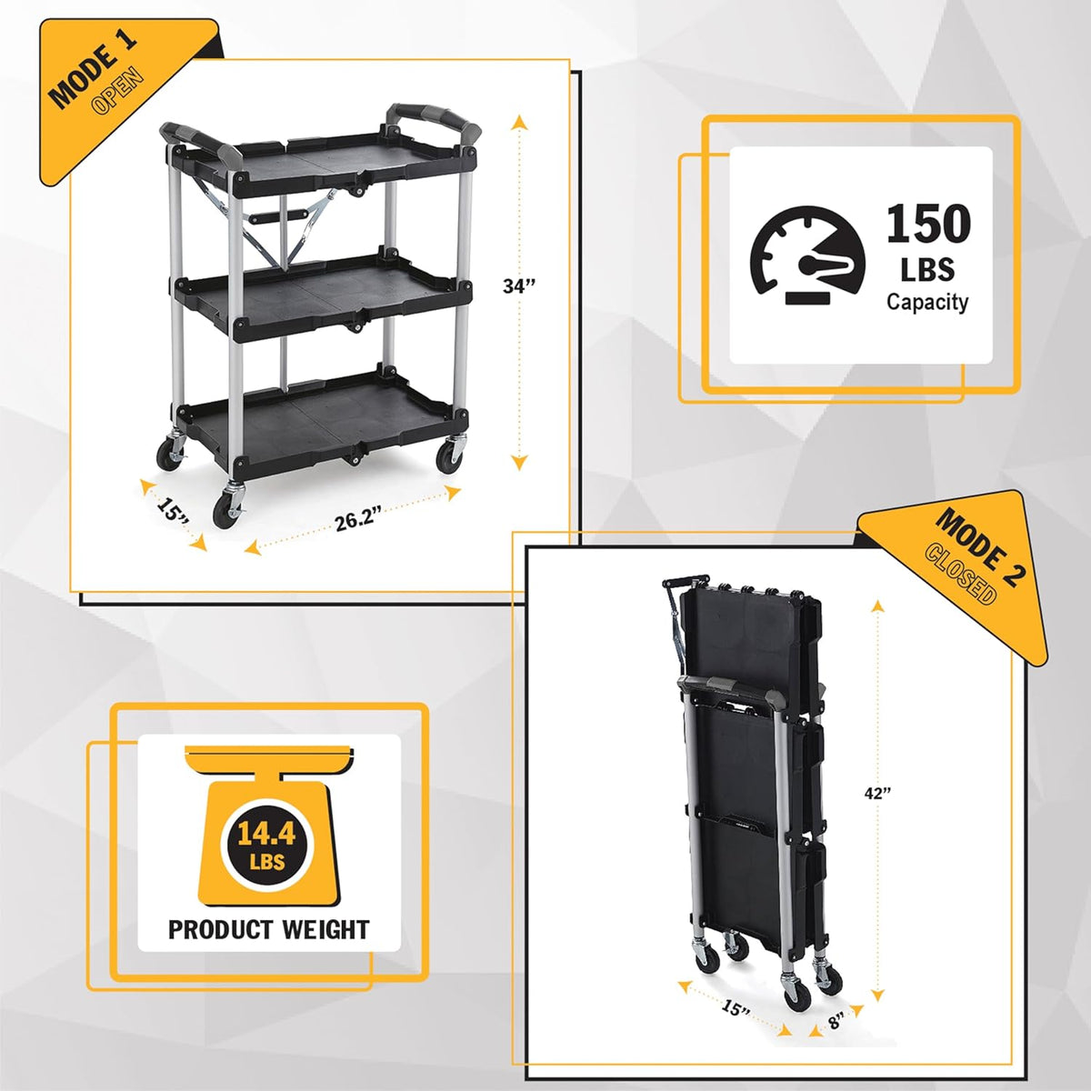 Chariot pour service pliable et enroulable Olympia Tools 85-188 Pack-N-Roll, capacité de 68 kg, noir