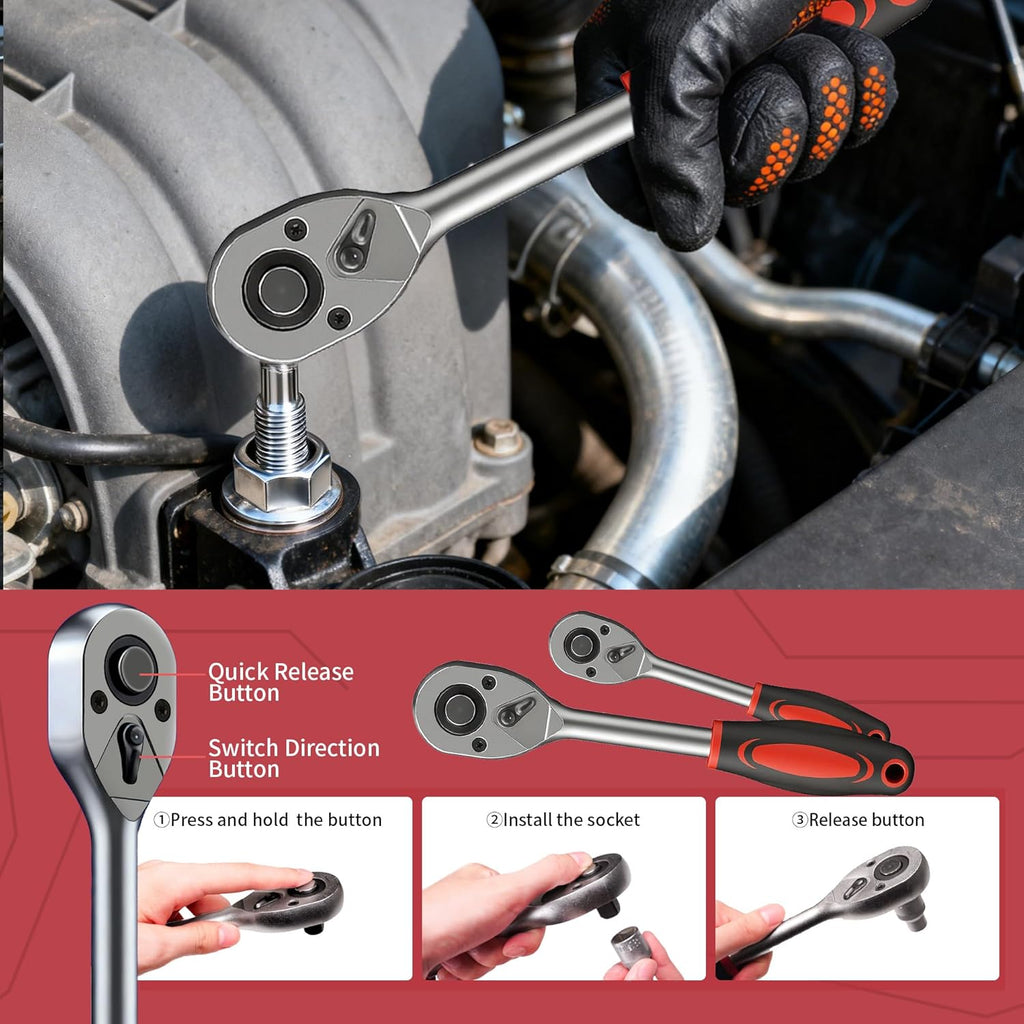 Coffret à équipements trolley en aluminium destiné à homme, 515 pièces, comprenant 4 tiroirs et 4 équipements destiné à la maison, la voiture, le garage et l'entretien. Boîte à équipements doté de roulettes destiné à la réparation automobile.