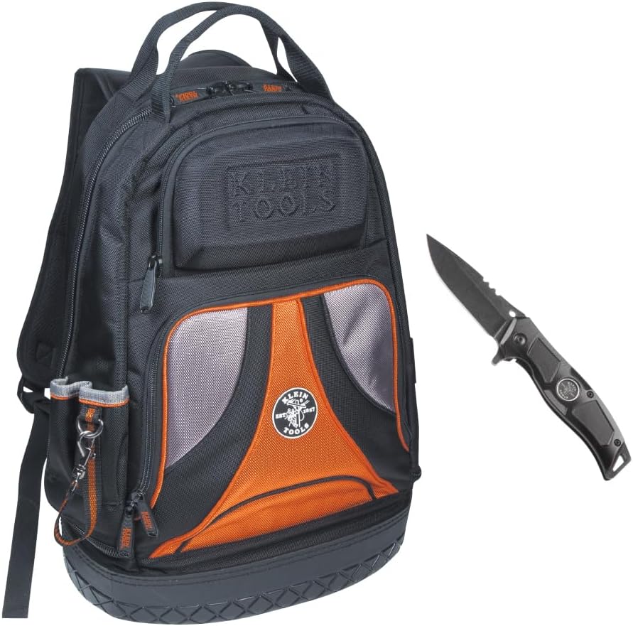 Kit sac à dos Klein Tools 80115 doté de sac à dos Tradesman Pro à 39 poches et couteau de poche d'électricien, 2 pièces