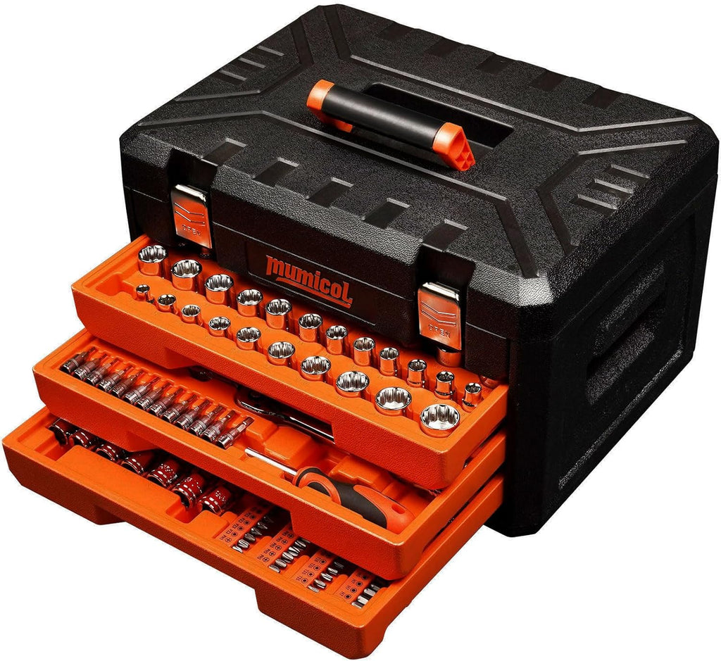 Ensemble d'équipements de mécanicien, jeu de douilles, coffret d'équipements pour usage professionnel de 320 pièces comprenant des douilles métriques et standard, entraînements 1/4″, 3/8″ et 1/2″ doté de cliquet à 72 dents, ensemble d'équipements...