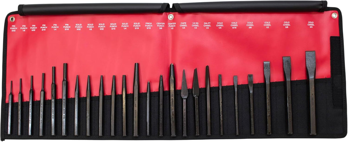 Ensemble de poinçons et burins Mayhew Pro 61050, 24 pièces, finition oxyde noir