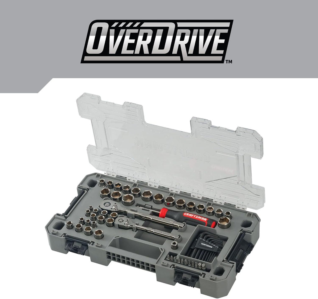 Ensemble d'équipements de mécanicien CRAFTSMAN OVERDRIVE 64 pièces, finition chrome canon de fusil, jeu de douilles standard SAE/métriques, doté de étui rigide (CMMT99064)