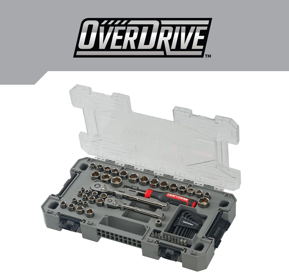 Ensemble d'équipements de mécanicien CRAFTSMAN OVERDRIVE 64 pièces, finition chrome canon de fusil, jeu de douilles standard SAE/métriques, doté de étui rigide (CMMT99064)