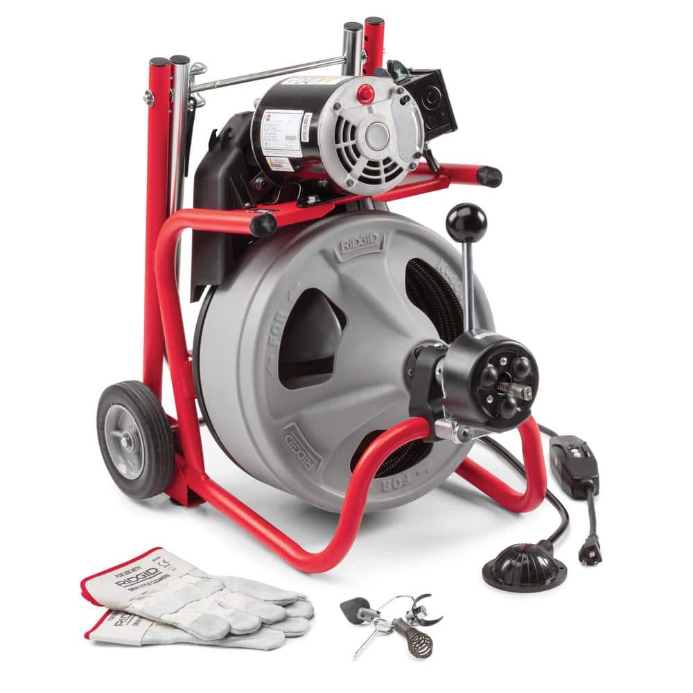 Déboucheur de canalisations K-400, machine à tambour 120 volts doté de câble C-32IW 3/8 po x 75 pi + ensemble d'équipements 4 pièces + gants 52363