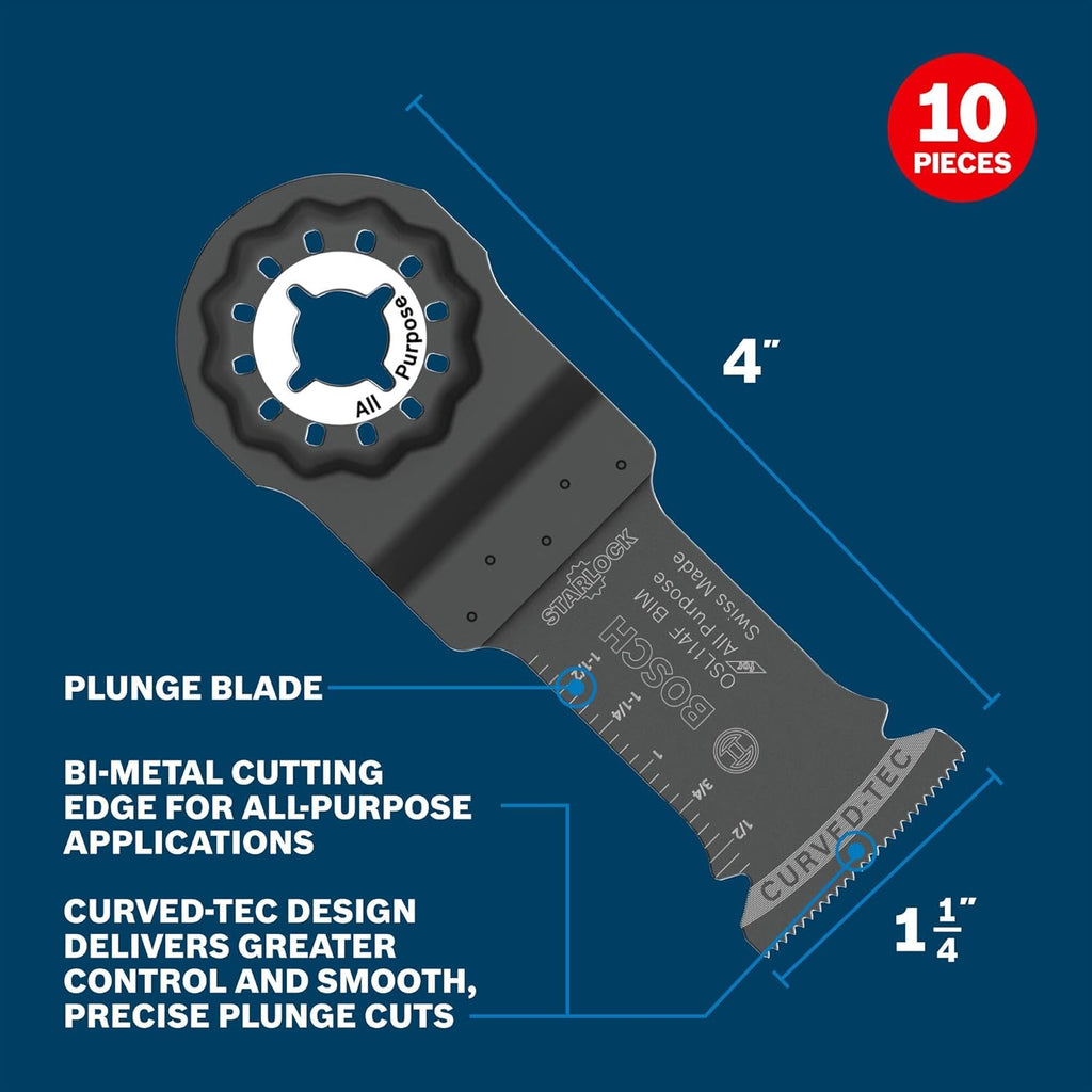 Lames oscillantes BOSCH Starlock OSL114F-3, coupe plongeante bimétallique 32 mm (1-1/4 po) - Précision suisse, interface 3D Fit, compatibles doté de les équipements OIS - Lot de 10
