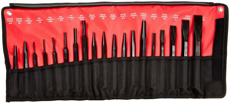 Ensemble de poinçons et burins Mayhew Tools 61019, 19 pièces, finition oxyde noir