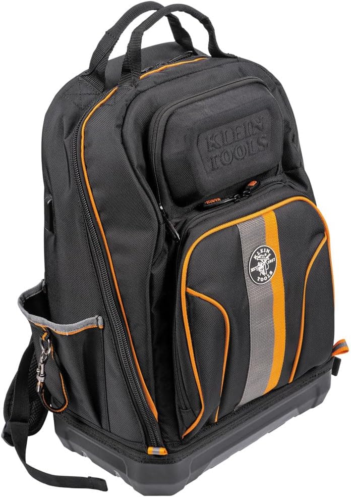 Sac à dos à équipements Klein Tools 62800BP, sac à dos de chantier Tradesman Pro extra-large à 40 poches destiné à électricien, doté de fond moulé et port de chargement