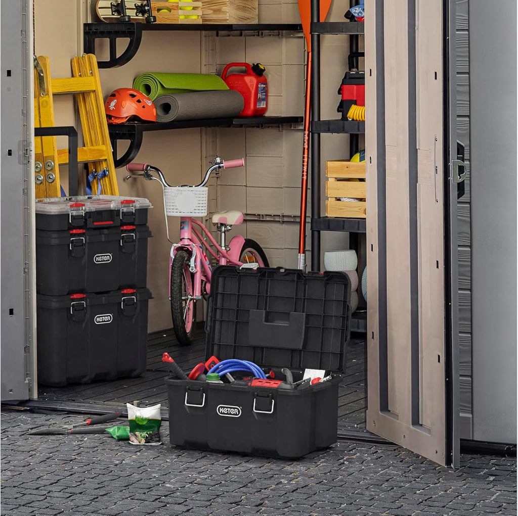 Boîte à équipements modulaire Keter Stack n' Roll, empilable, légère, durable, résistante à l'eau, noire