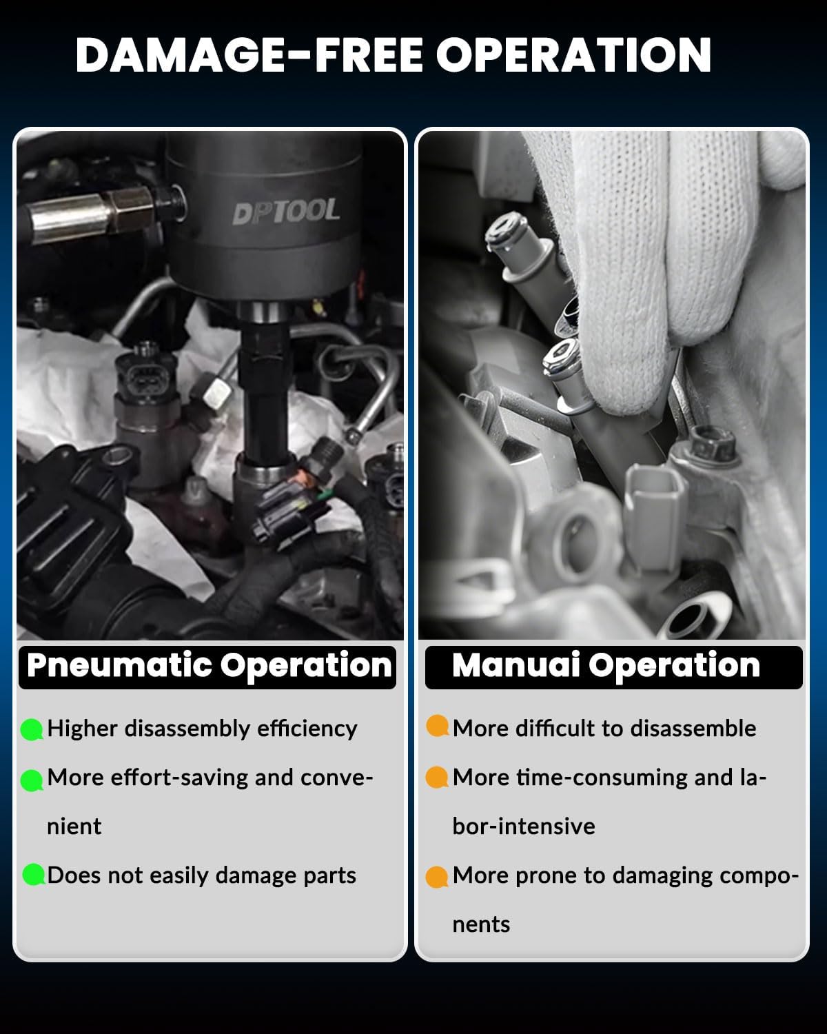 Kit d'extracteur d'injecteurs de carburant diesel pneumatique universel doté de outil à air comprimé, compatible doté de les moteurs diesel Mercedes-Benz, Bosch, Siemens, etc.