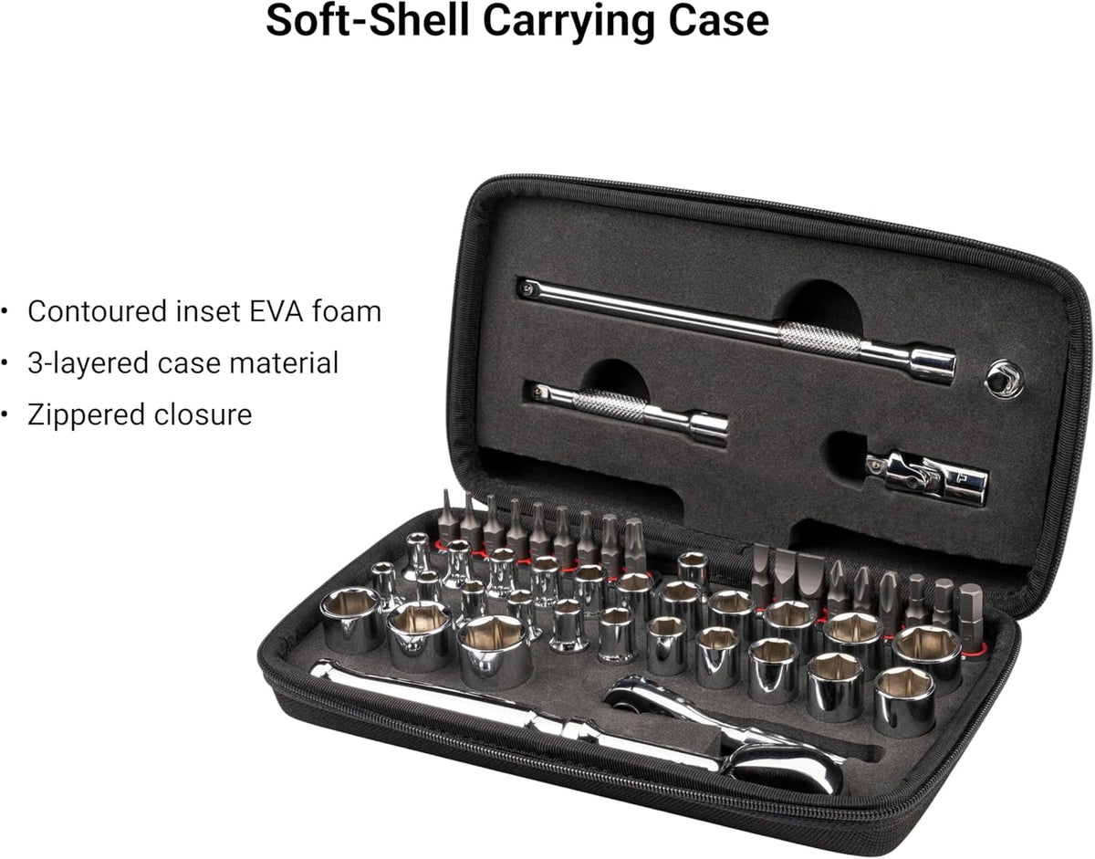 Coffret TEKTON de 50 pièces comprenant une douille courte 6 pans 1/4 pouce destiné à petits moteurs, un embout et un cliquet à dégagement rapide | SKT07902