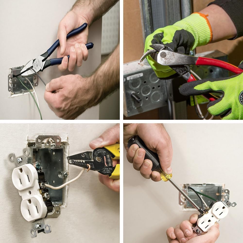 Le coffret d'équipements Klein Tools 92906, kit de base, contient des équipements à main Klein destiné à apprentis ou particuliers : pinces, pince à dénuder/couper les fils, tournevis, 6 pièces.