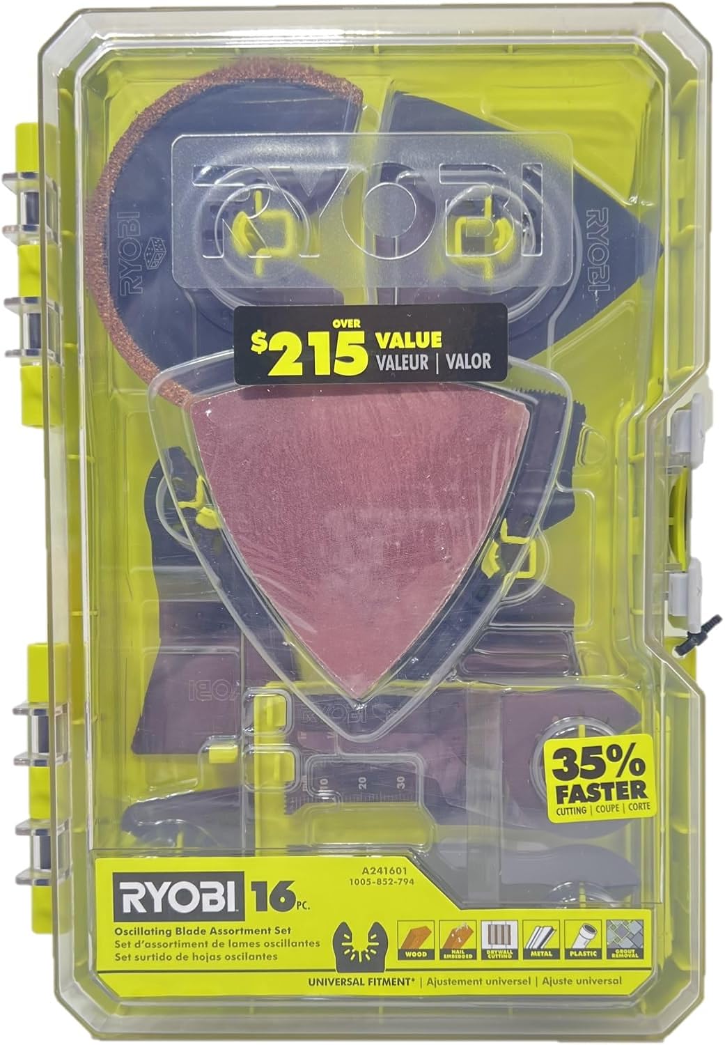 Dispositif multifonction sans fil Ryobi 18 volts doté de ensemble de 16 lames oscillantes – PCL430 + A241601