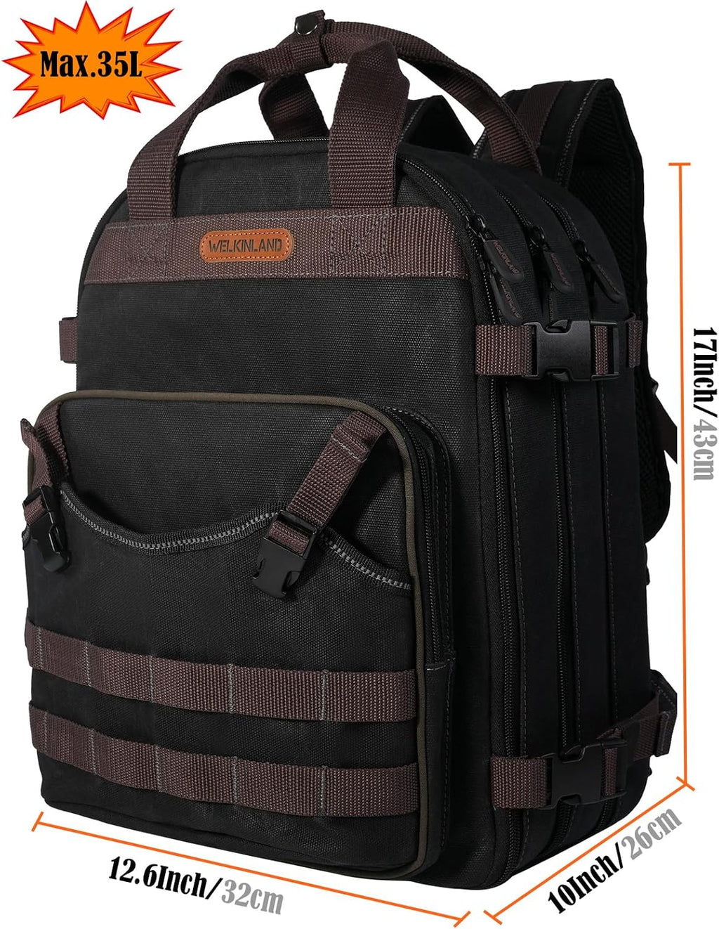 Sac à dos d'électricien WELKINLAND à 90 poches, sac à dos à équipements en toile cirée robuste et pratique doté de poches