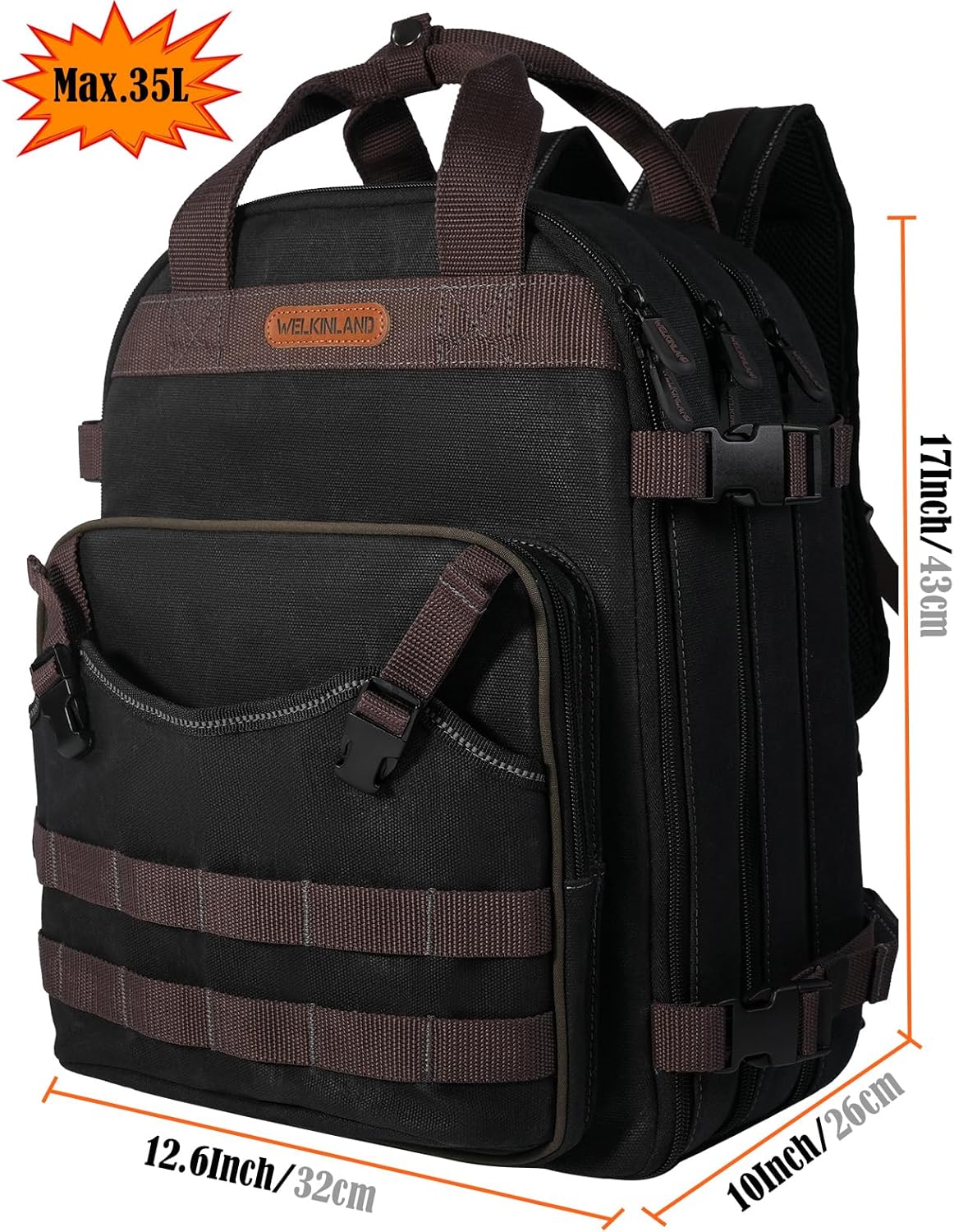 Sac à dos d'électricien WELKINLAND à 90 poches, sac à dos à équipements en toile cirée robuste et pratique doté de poches