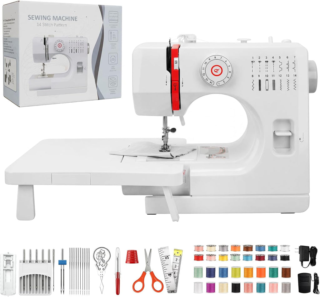 Machine à coudre destiné à débutants, mini machine à coudre électrique portable à double vitesse doté de 14 points, kit de réparation complet destiné à tissus, idéale destiné à les voyages et la maison.