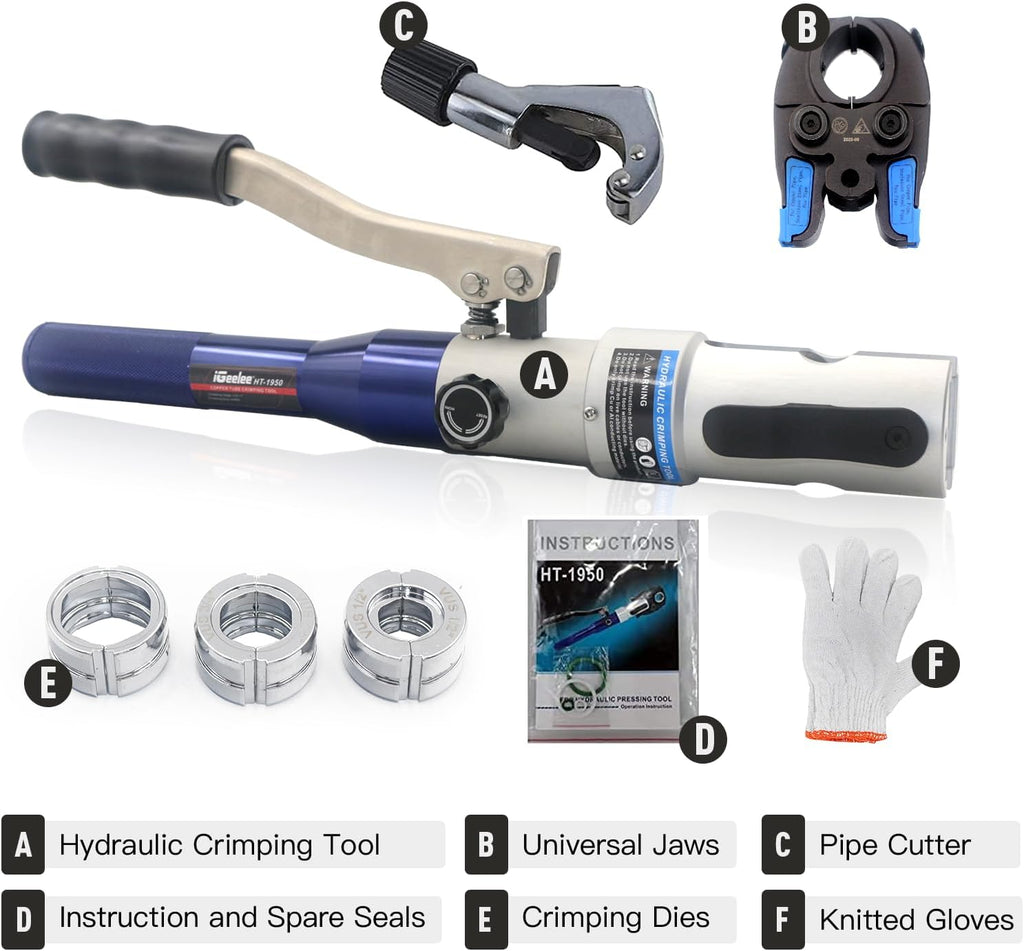 Dispositif de sertissage hydraulique destiné à tubes en cuivre doté de raccords Viega ProPress | Comprend des matrices de 1/2, 3/4 et 1 pouce | Idéal destiné à les espaces restreints et les raccords en T | Comprend 1 jeu de matrices (1950)