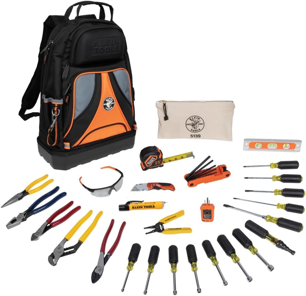 Trousse à équipements à main Klein Tools 80028 de 28 pièces doté de sac à dos