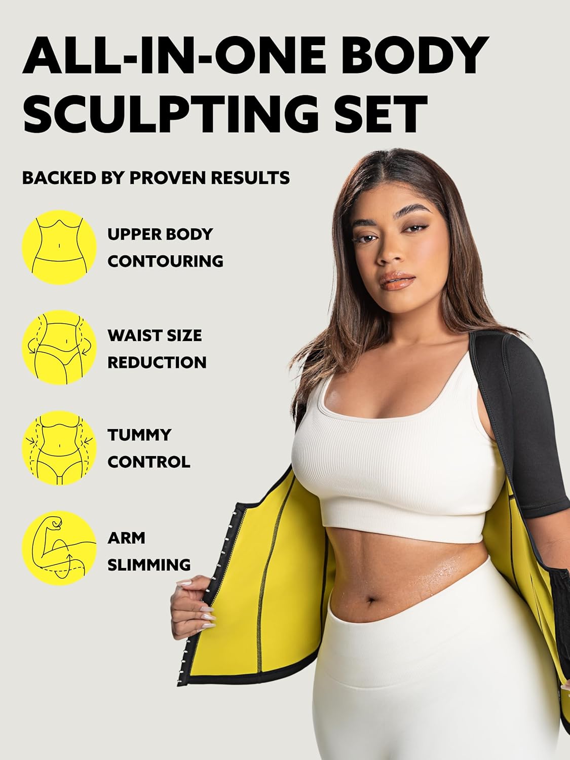 Ensemble de remodelage corporel HOT SHAPERS destiné à femmes doté de manches - Ceinture amincissante à manches et gaine destiné à un remodelage complet du corps