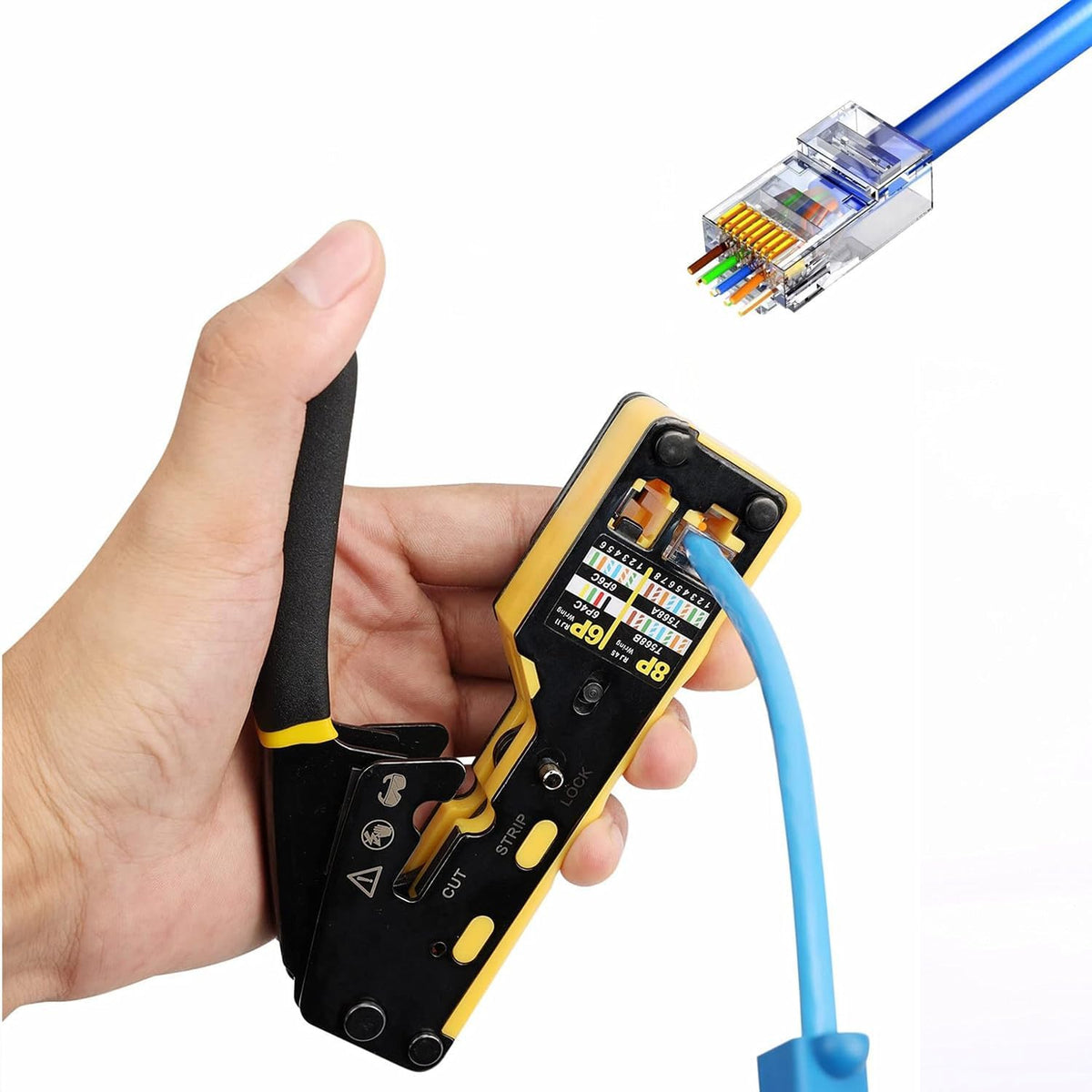 ensemble d'équipements de sertissage RJ45 traversant, ensemble d'équipements réseau, pince à sertir Ethernet Cat6 Cat5e Cat5 doté de outil de sertissage et suivi de câble, outil de perforation 110/88, connecteurs traversants Cat6, pince à dénuder