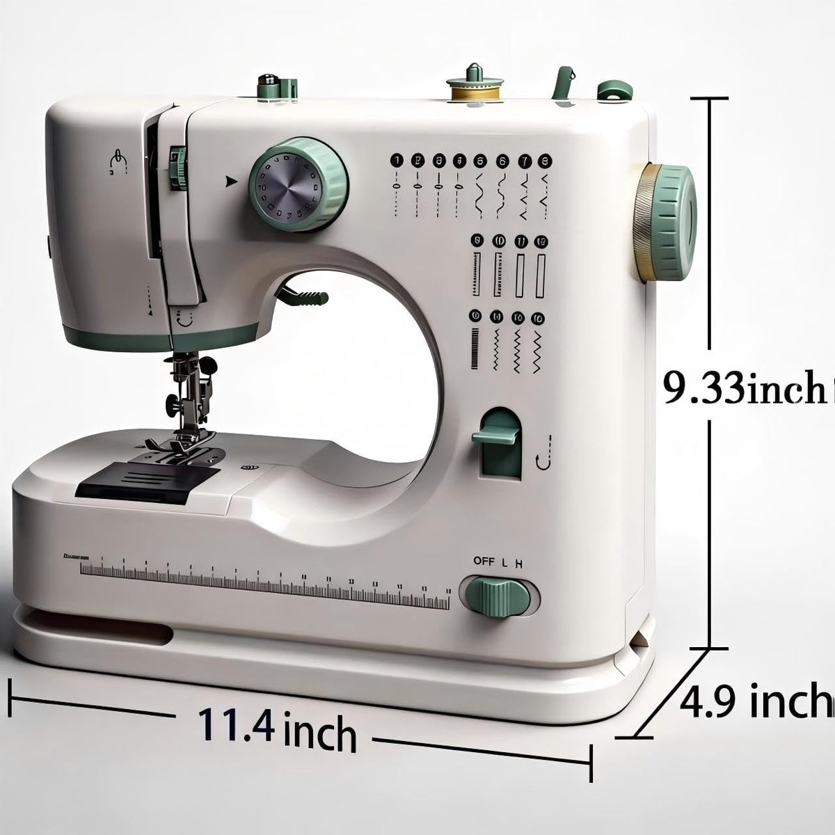 Machine à coudre destiné à débutants, à double aiguille, 16 points intégrés, kit d'accessoires inclus, format compact idéal destiné à les voyages, les réparations de vêtements et le bricolage, doté de pédale.