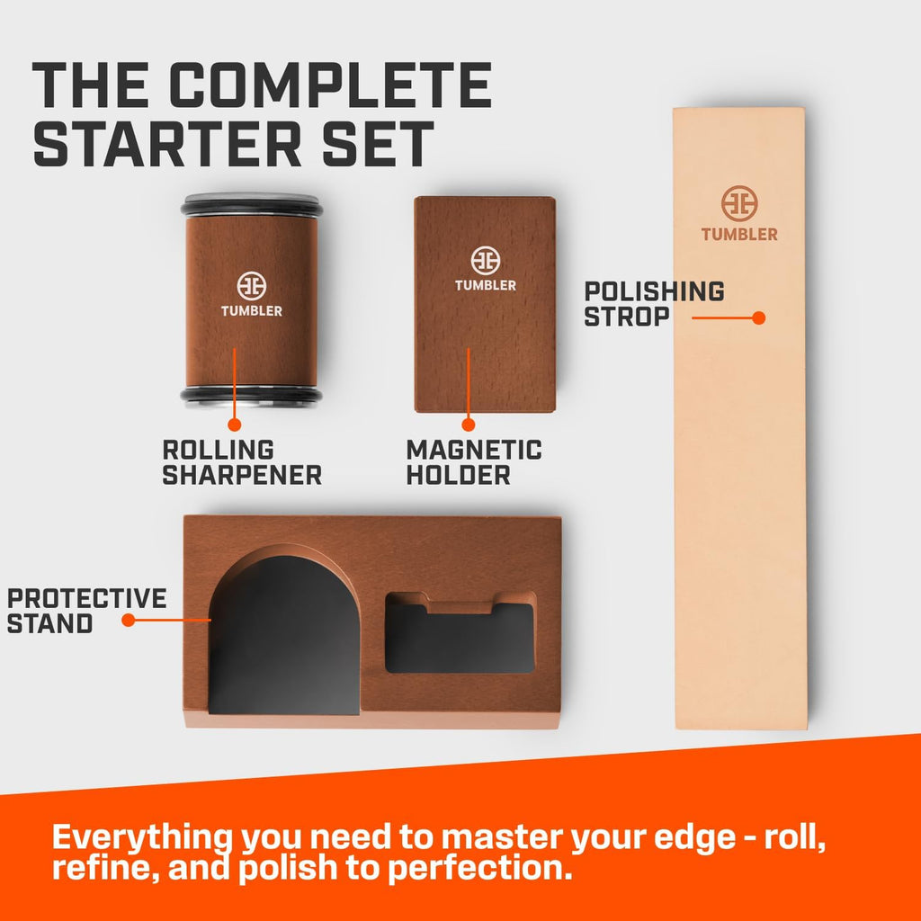 Affûteur de couteaux rotatif Tumbler, kit de démarrage - Affûtage facile des couteaux - Cadeau idéal destiné à la fête des pères