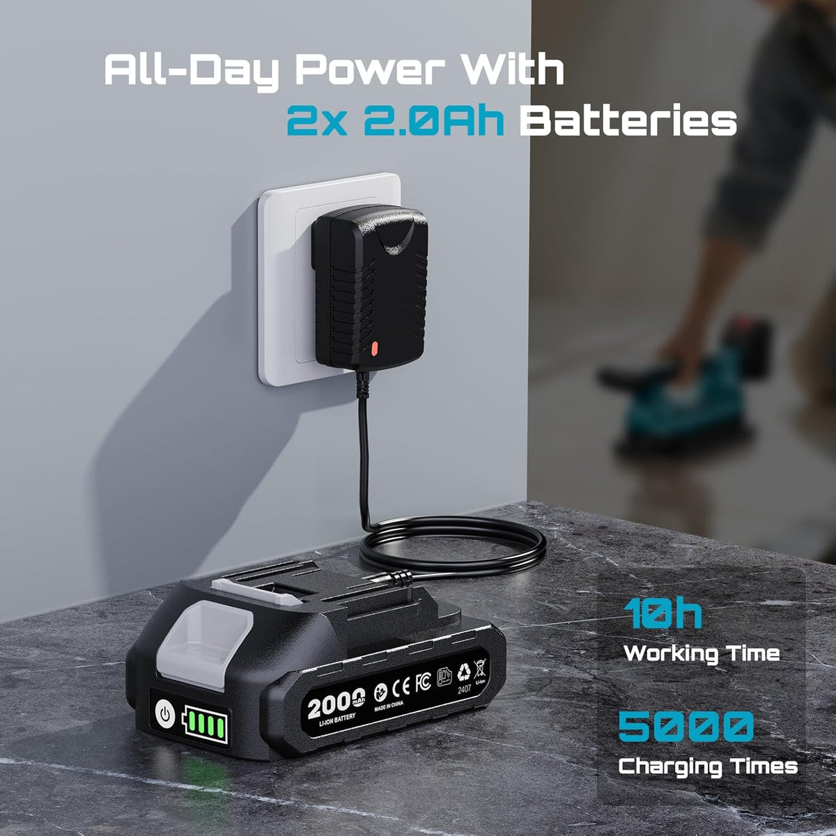 SEESII Dispositif de vibration destiné à carrelage 2 en 1 et ventouse électrique 285 mm – 12 vitesses, 10 heures d'autonomie, convient aux carreaux de 12×12 po à 89×89 po, puissance d'aspiration de 250 kg/550 lb