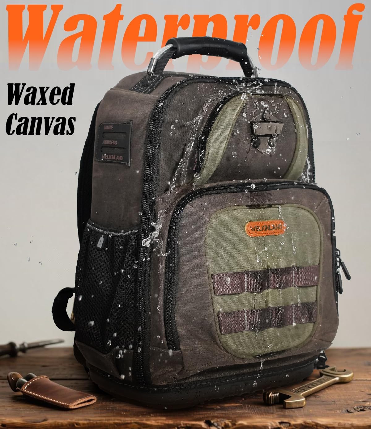 Sac à dos d'électricien WELKINLAND à 36 poches, sac à dos rigide destiné à techniciens CVC, sac à dos en toile cirée destiné à techniciens, sac à dos à équipements robuste destiné à hommes