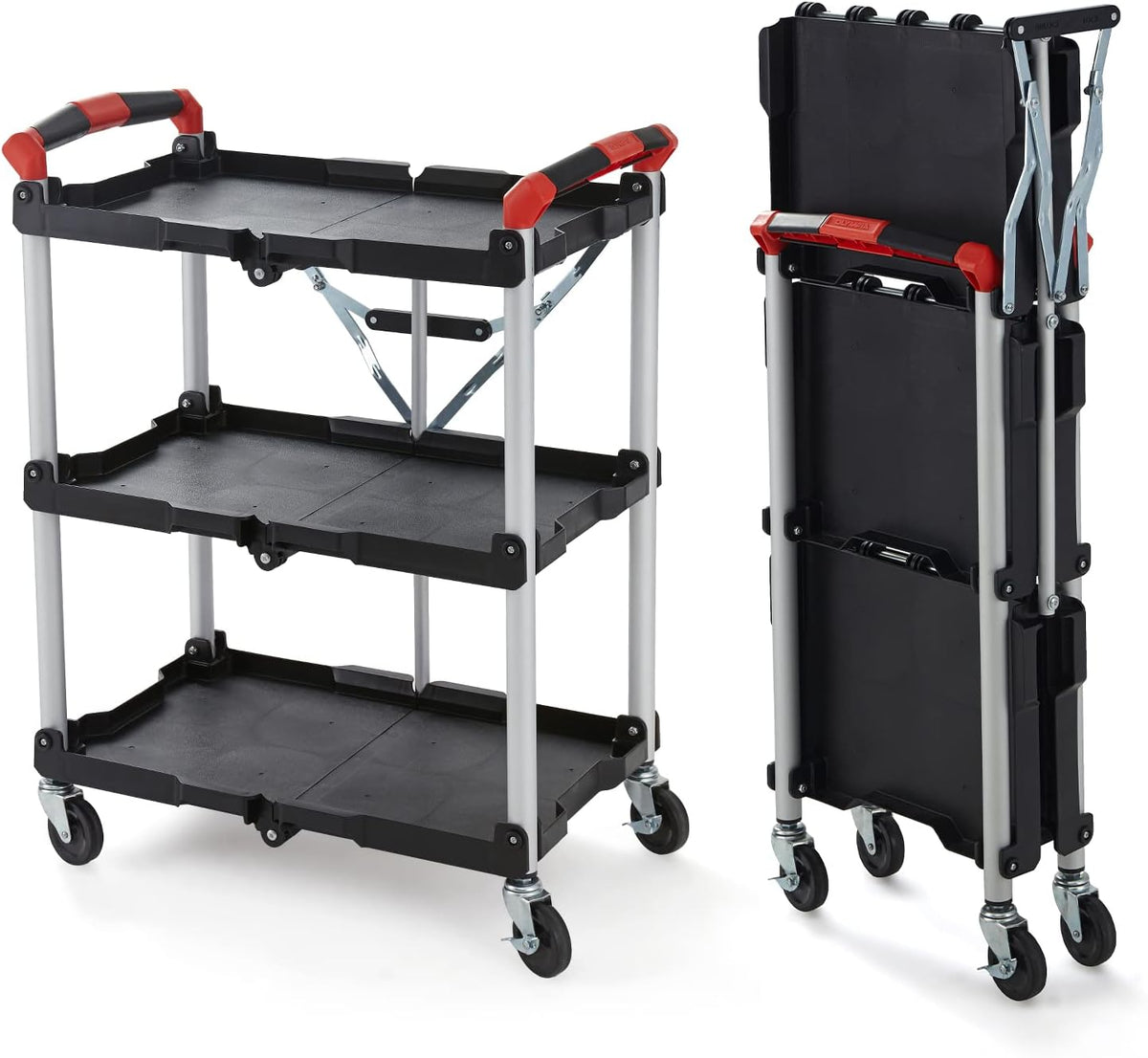 Chariot pour service pliable et escamotable Olympia Tools 410-007 Pack-N-Roll, capacité de 68 kg (150 lb), noir/rouge