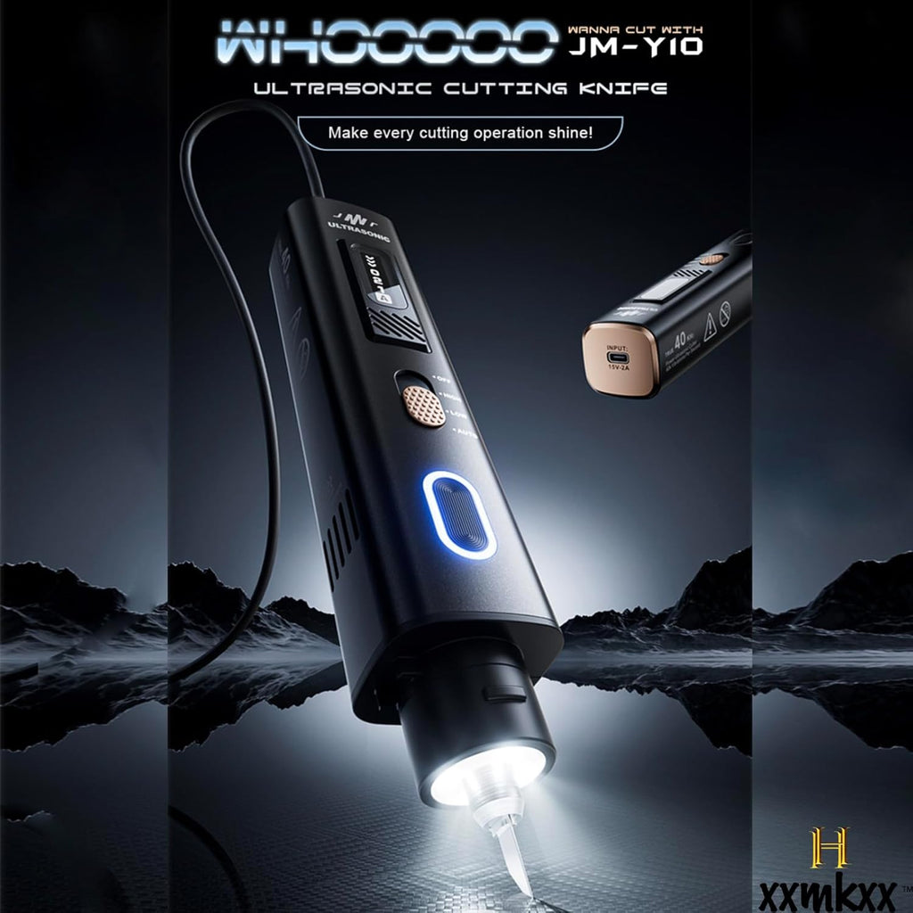 Couteau de découpe ultrasonique portatif Pro 40 kHz 35 W, 50 lames de rechange, ensemble d'équipements de découpe multifonctionnel à puissance réglable destiné à modèles imprimés en 3D, plastique, bois, résine, acrylique, cuir