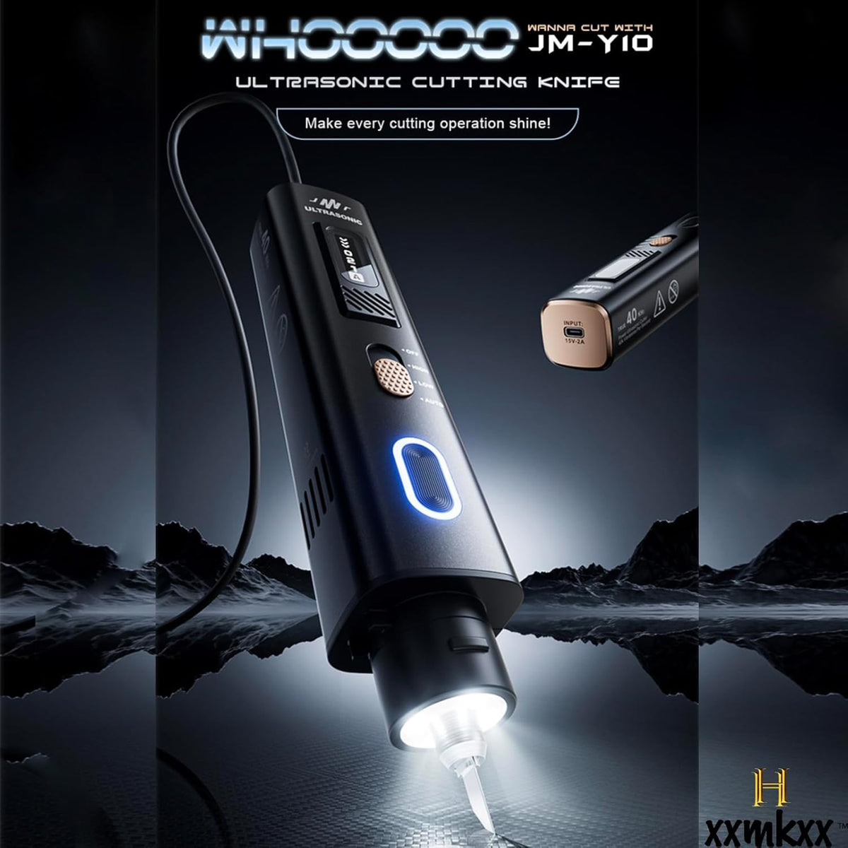 Couteau de découpe ultrasonique portatif Pro 40 kHz 35 W, 50 lames de rechange, ensemble d'équipements de découpe multifonctionnel à puissance réglable destiné à modèles imprimés en 3D, plastique, bois, résine, acrylique, cuir