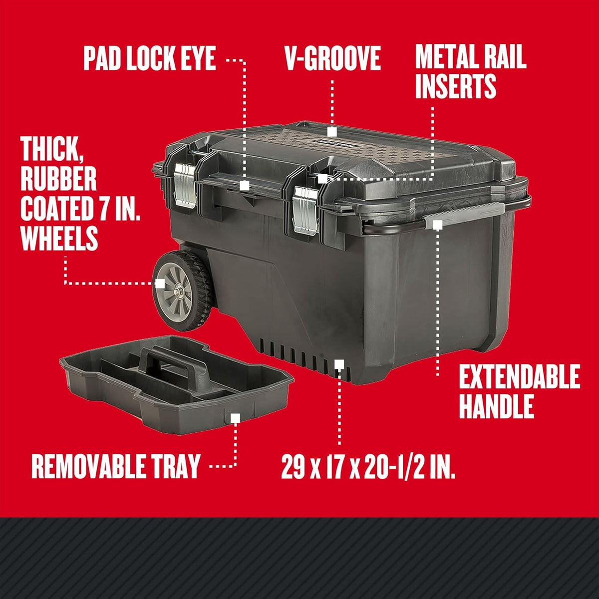 Coffret à outils roulante CRAFTSMAN 29 po avec roues, noire, en plastique, verrouillable (CMST24800)