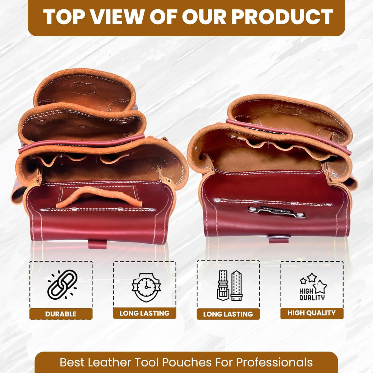 Ensemble de 11 pochettes à équipements professionnelles en cuir destiné à équipements de charpentier et d'électricien | Pochette robuste destiné à équipements de plaquiste, d'électricien et de charpentier (bordeaux, standard)